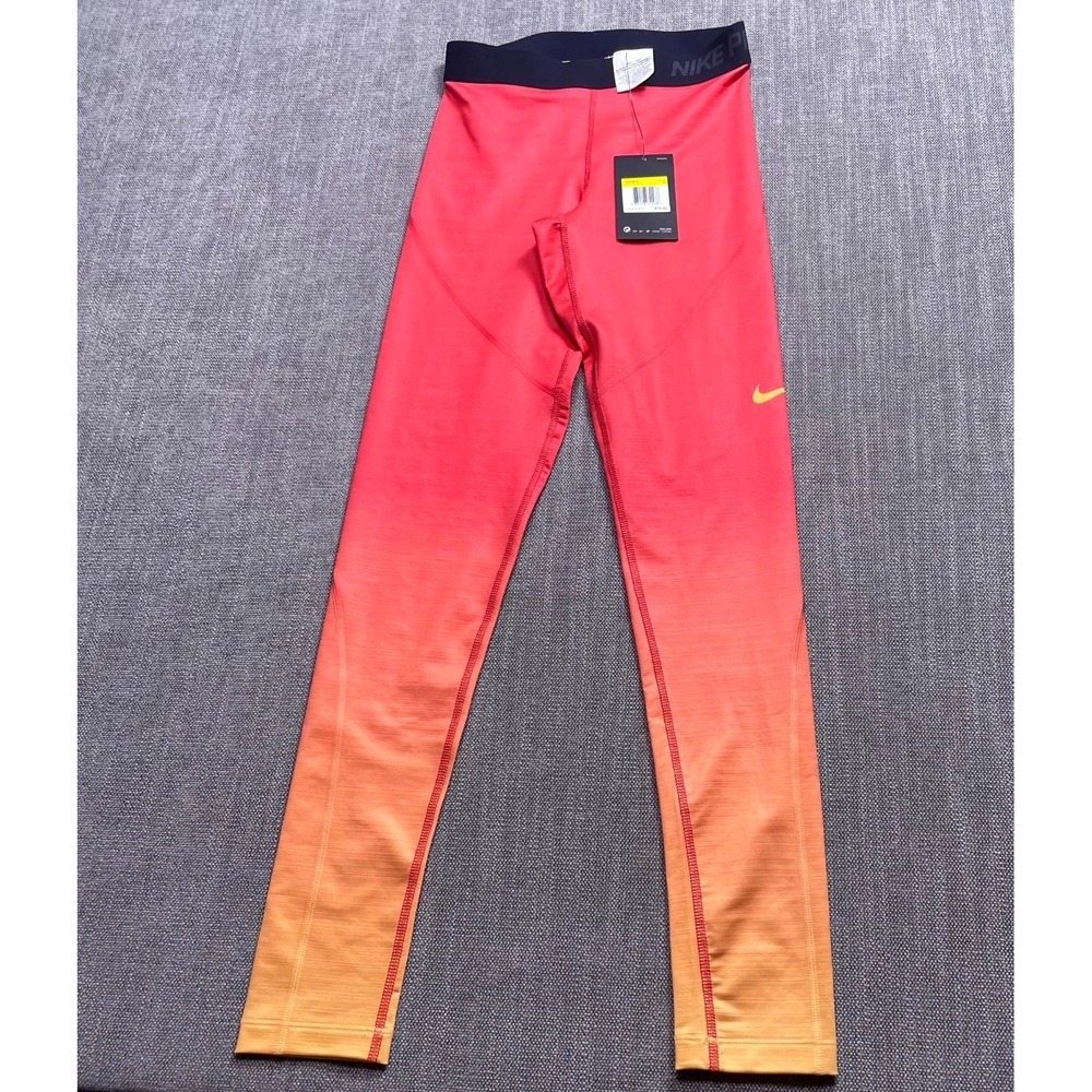 Nike Pro Hyperwarm Leggings Womens S Red Orange Ombre Running 803096-835